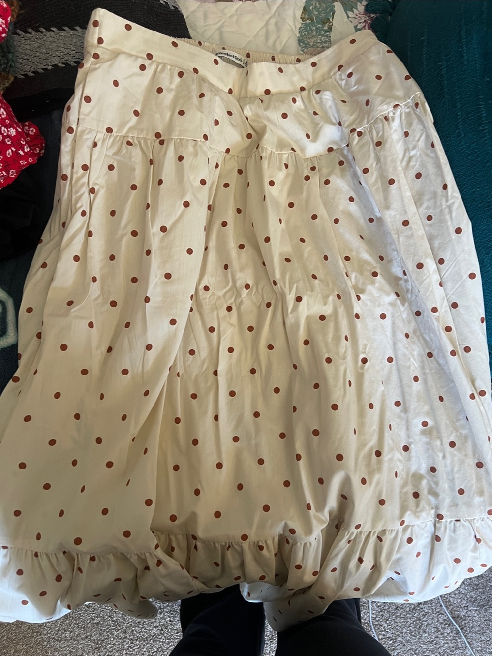 Abercrombie & Fitch Cream Midi Skirt with Rust Polka Dots
